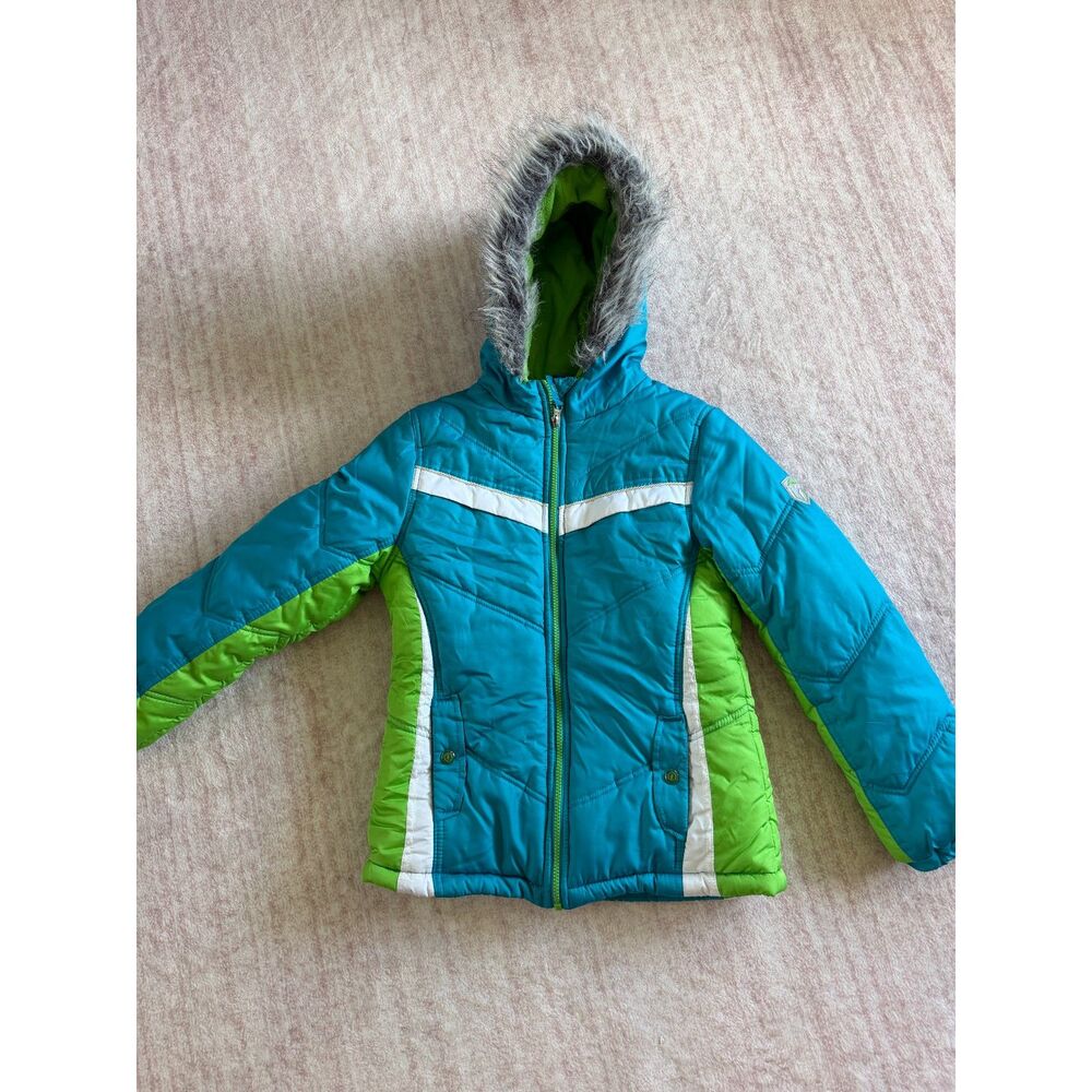 Protection System Girls Size 16 Winter Puffer Jacket Turquoise Faux Fur Hood